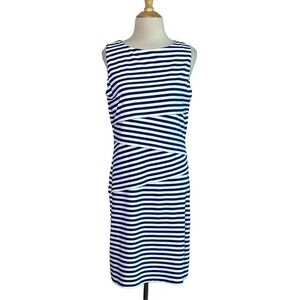 J. MCLAUGHLIN Women Large Catalina Cloth Navy White Stripe Sleeveless Midi Dress